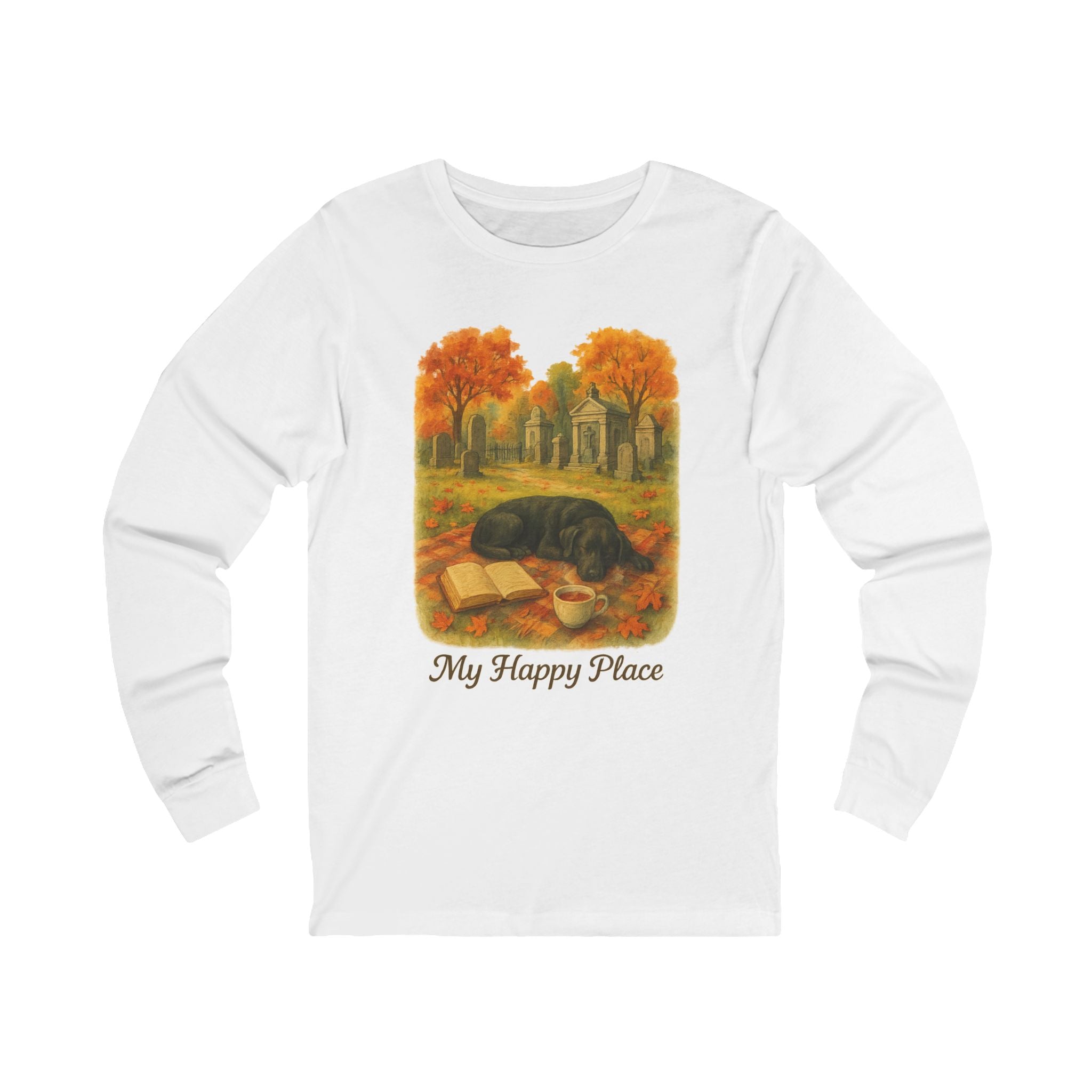 Cozy Autumn Long Sleeve Tee, My Happy Place Shirt, Unisex Tee for Book Lovers, Fall Fashion, Gift for Nature Enthusiasts, Book Lovers