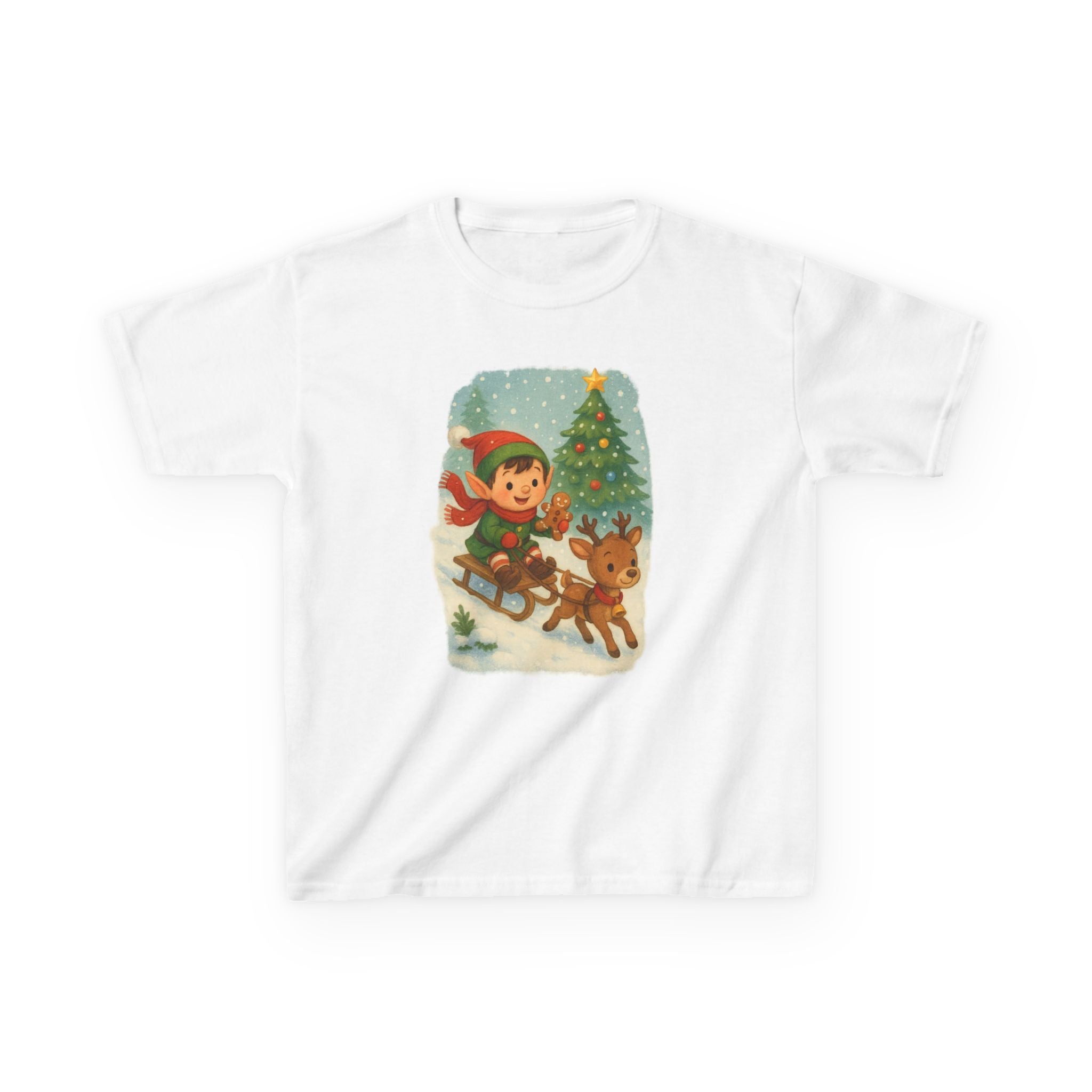 Elf Riding Sleigh Reindeer Christmas Holiday T-Shirt