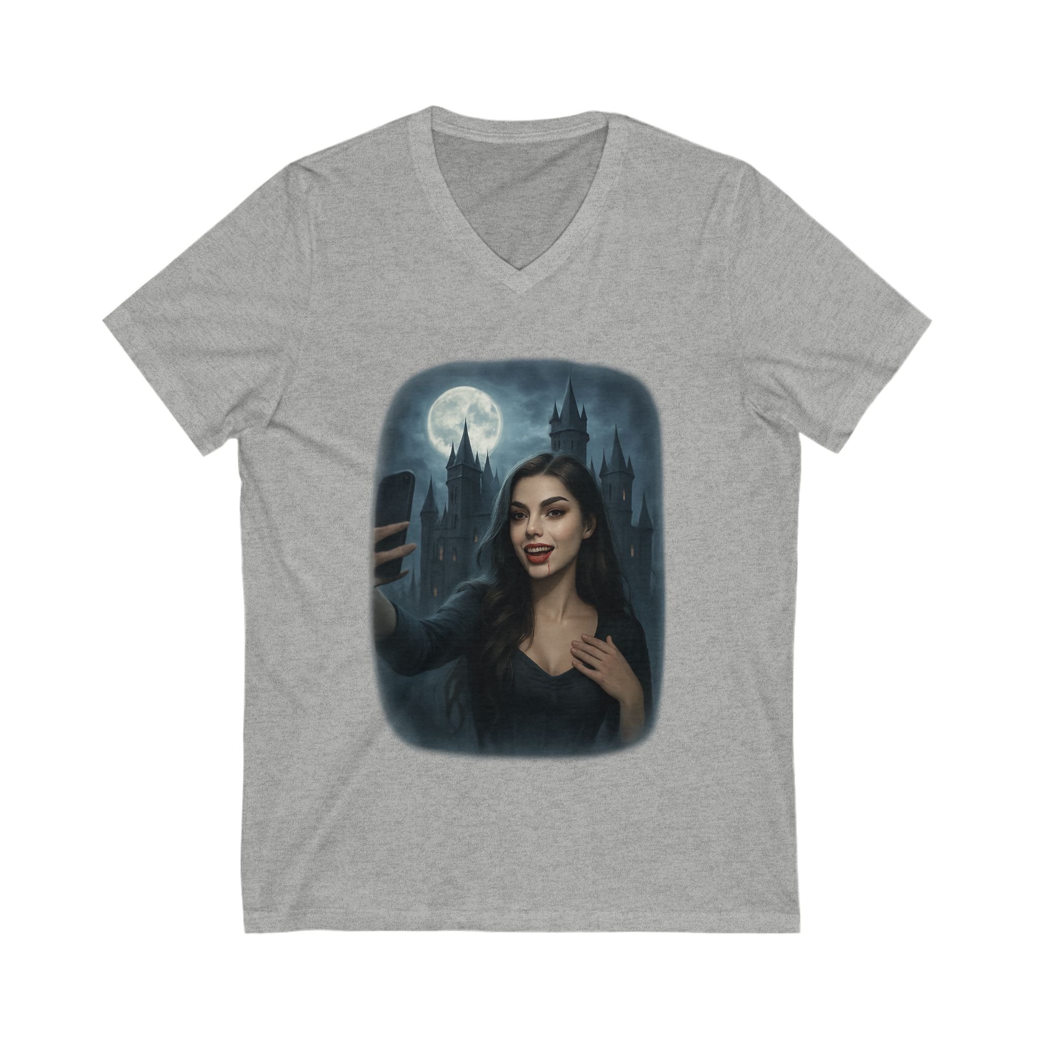 Influencer, Instagram Selfie Vampire, Mystical V-Neck Tee Shirt, Halloween edition