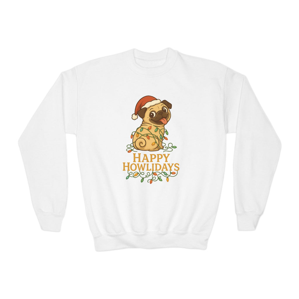 Happy Howlidays Pug Dog Christmas Holiday Kids Sweatshirt