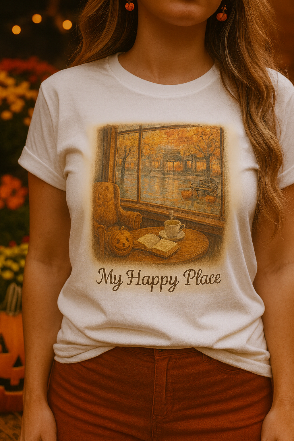 Cozy Autumn Vibes Tee - My Happy Place, Unisex Cotton Tee, Fall Fashion, Gift for Men & Women, Perfect for Halloween, Book Lovers