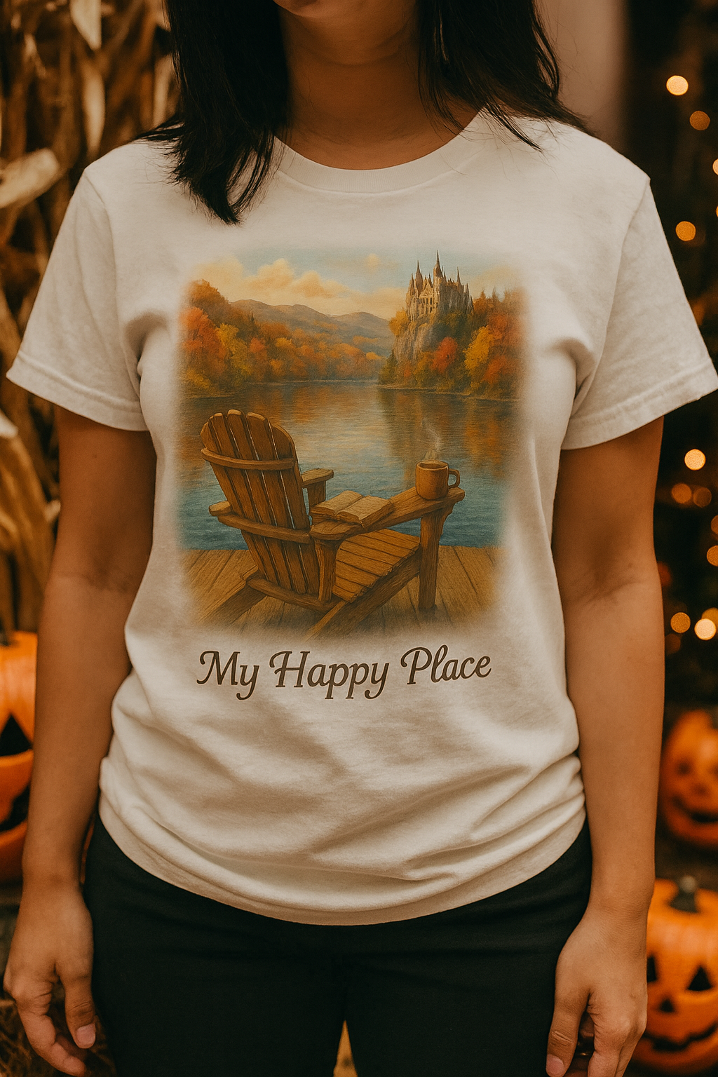 My Happy Place V-Neck Tee, Unisex Short Sleeve Shirt for Relaxation, Nature Lovers, Summer Outings, Gift for Friends, Book Lovers