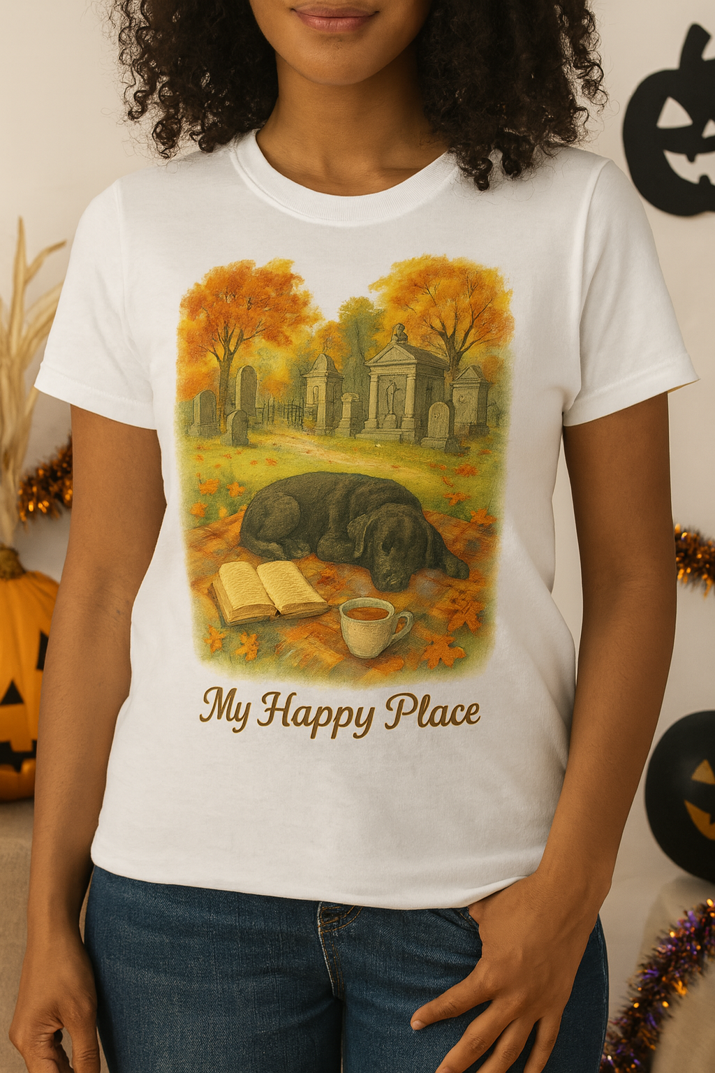 Cozy Autumn Long Sleeve Tee, My Happy Place Shirt, Unisex Tee for Book Lovers, Fall Fashion, Gift for Nature Enthusiasts, Book Lovers