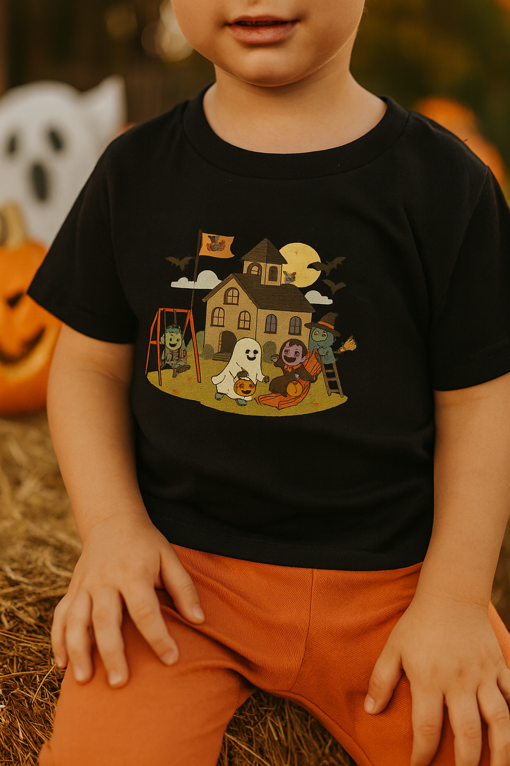 Halloween Toddler Short Sleeve Tee, Cute Kids Halloween Shirt, Spooky Playtime Top