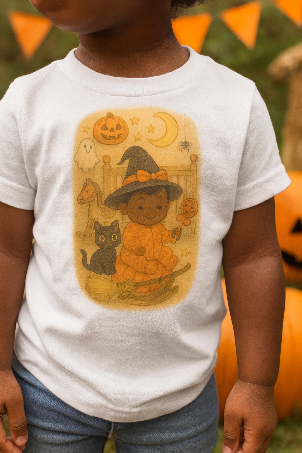 Halloween Toddler Long Sleeve Tee, Cute Kids Halloween Shirt, Witch & Cat Design