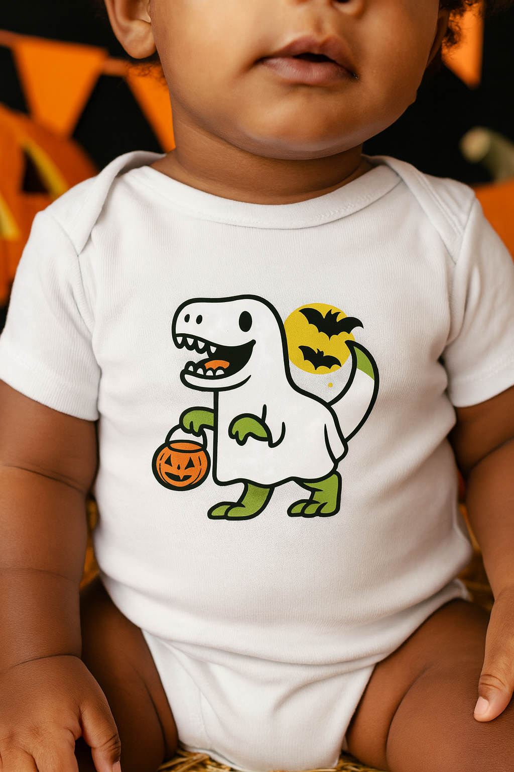 Dinosaur Ghost Halloween Baby Onesie Tee, Trick-or-Treat Dino Costume