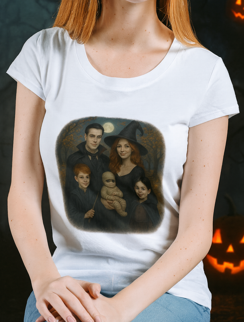 Halloween Characters Family Portrait T-Shirt Spooky Vibes Photoshoot