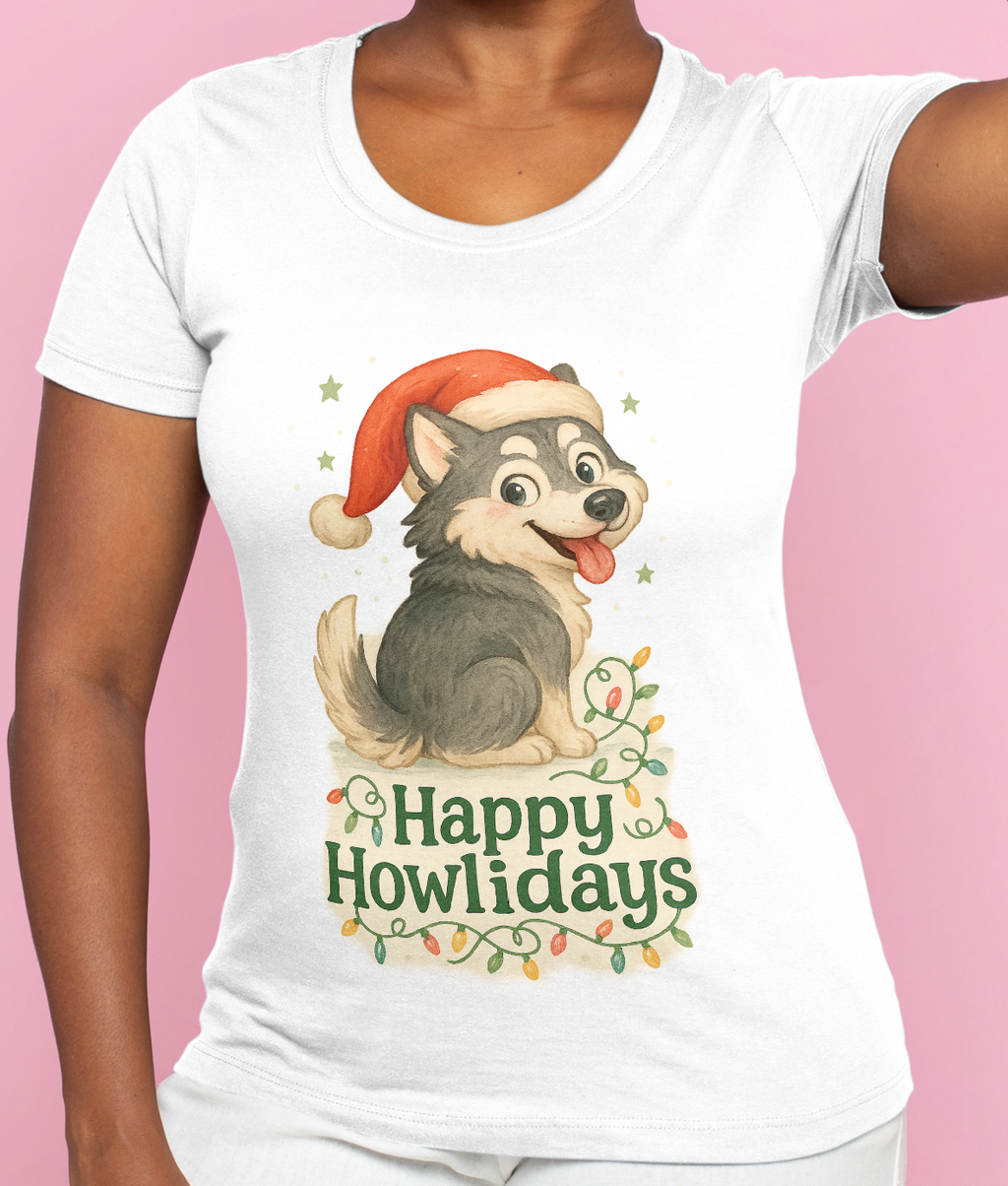 Happy Howlidays Husky Dog Christmas T-Shirt