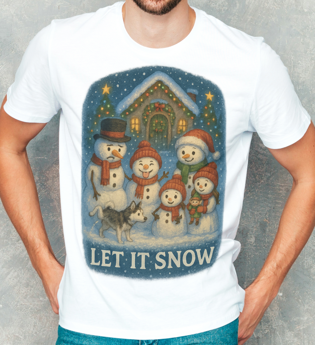 Festive Silly Snowman family  "Let It Snow" Holiday Christmas T-Shirt