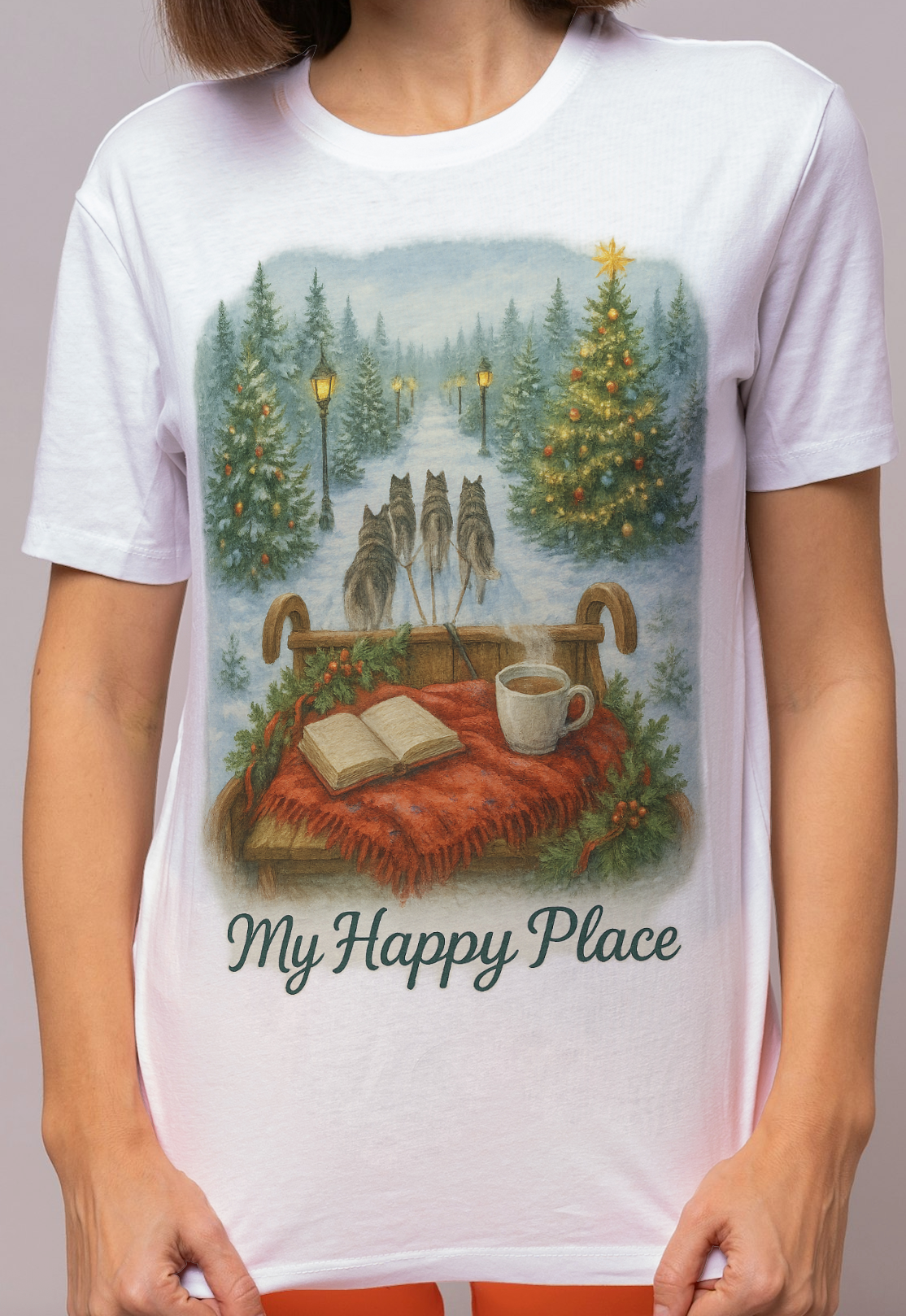 Christmas Tree Farm - 'My Happy Place' Sled Dog T-Shirt