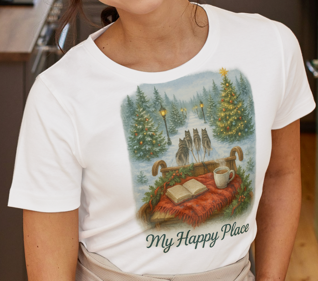 Christmas Tree Farm - 'My Happy Place' Sled Dog T-Shirt
