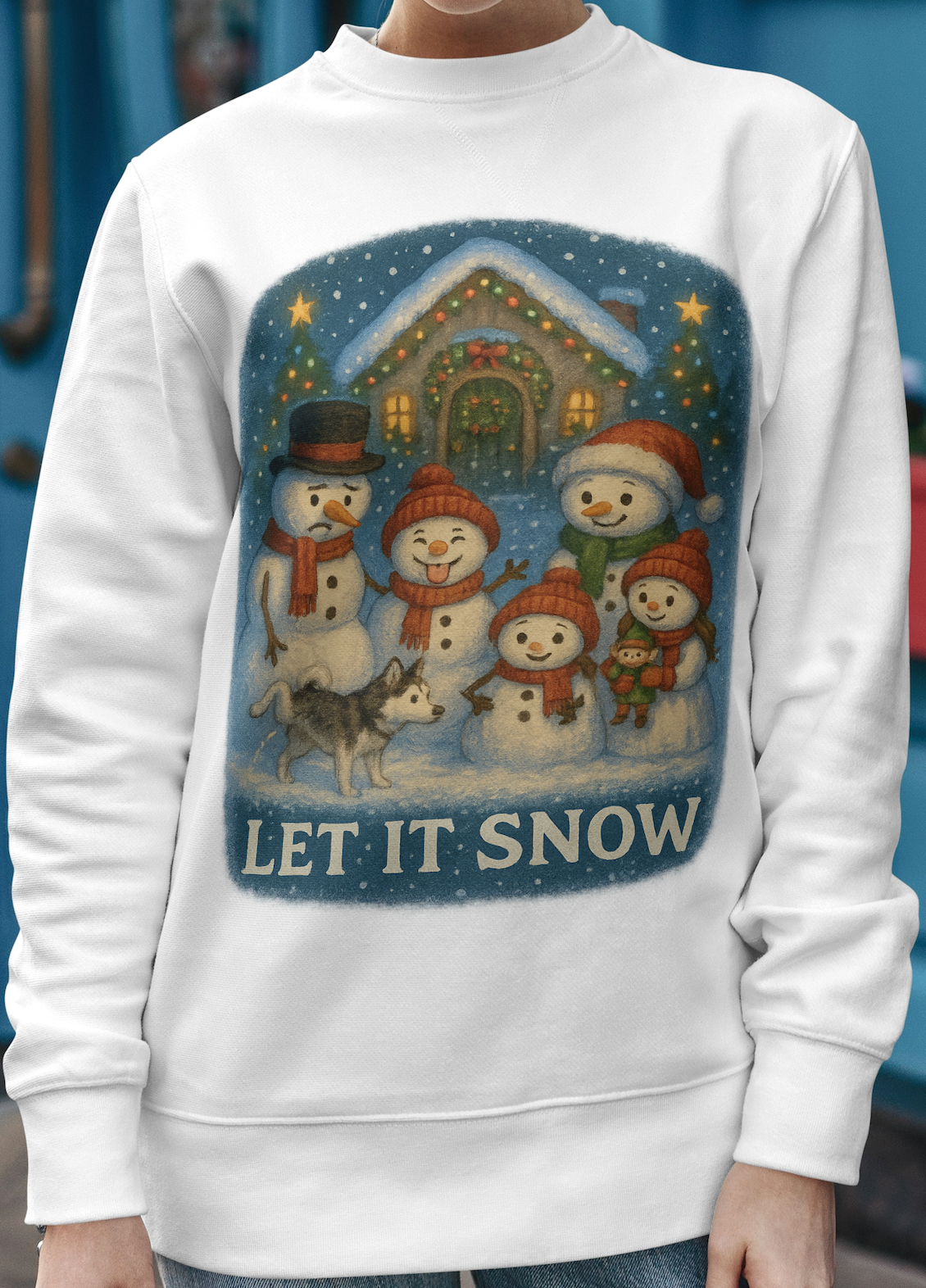 Silly Snowman family  "Let It Snow" Cozy Winter Sweatshirt