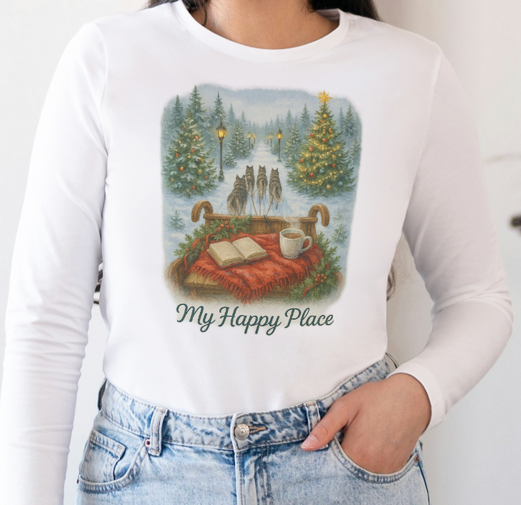 Christmas Tree Farm - 'My Happy Place' Sled Dog Long Sleeve T-Shirt
