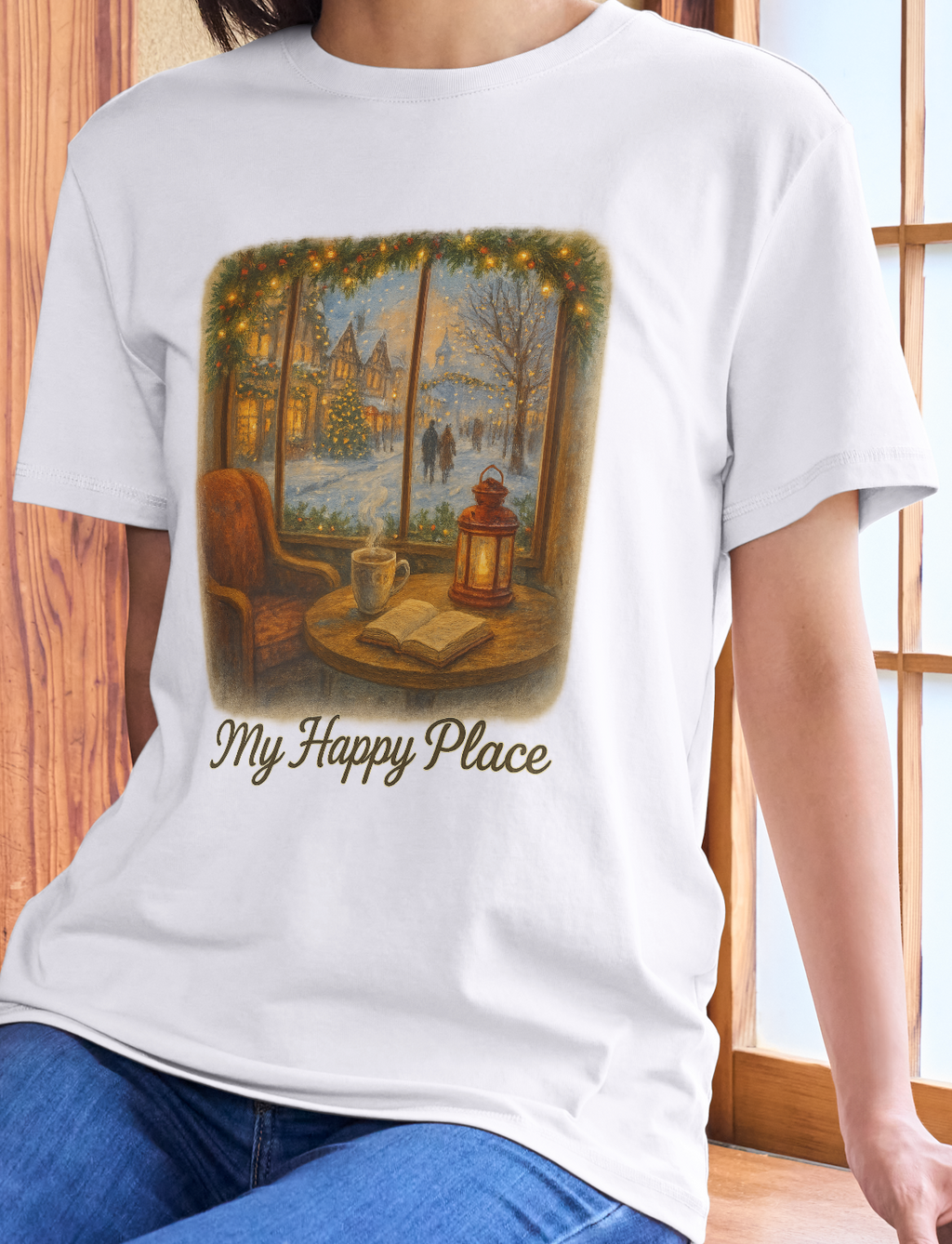 Christmas Coffee Shop - 'My Happy Place' Holiday Village T-Shirt