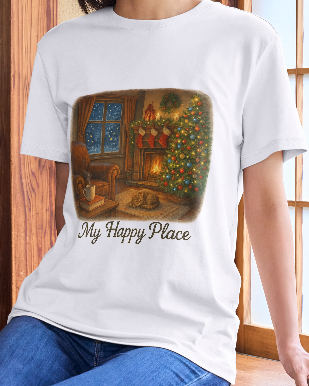 Christmas Living Room - 'My Happy Place' Holiday T-Shirt