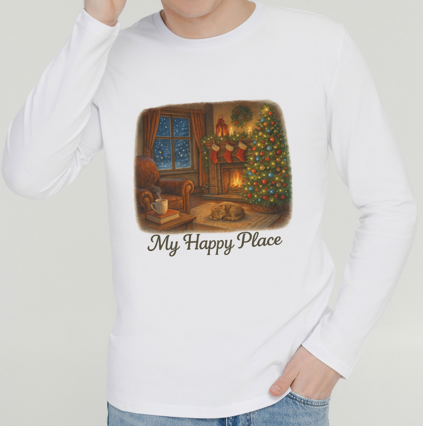 Christmas Living Room - 'My Happy Place' Holiday Long Sleeve Tee