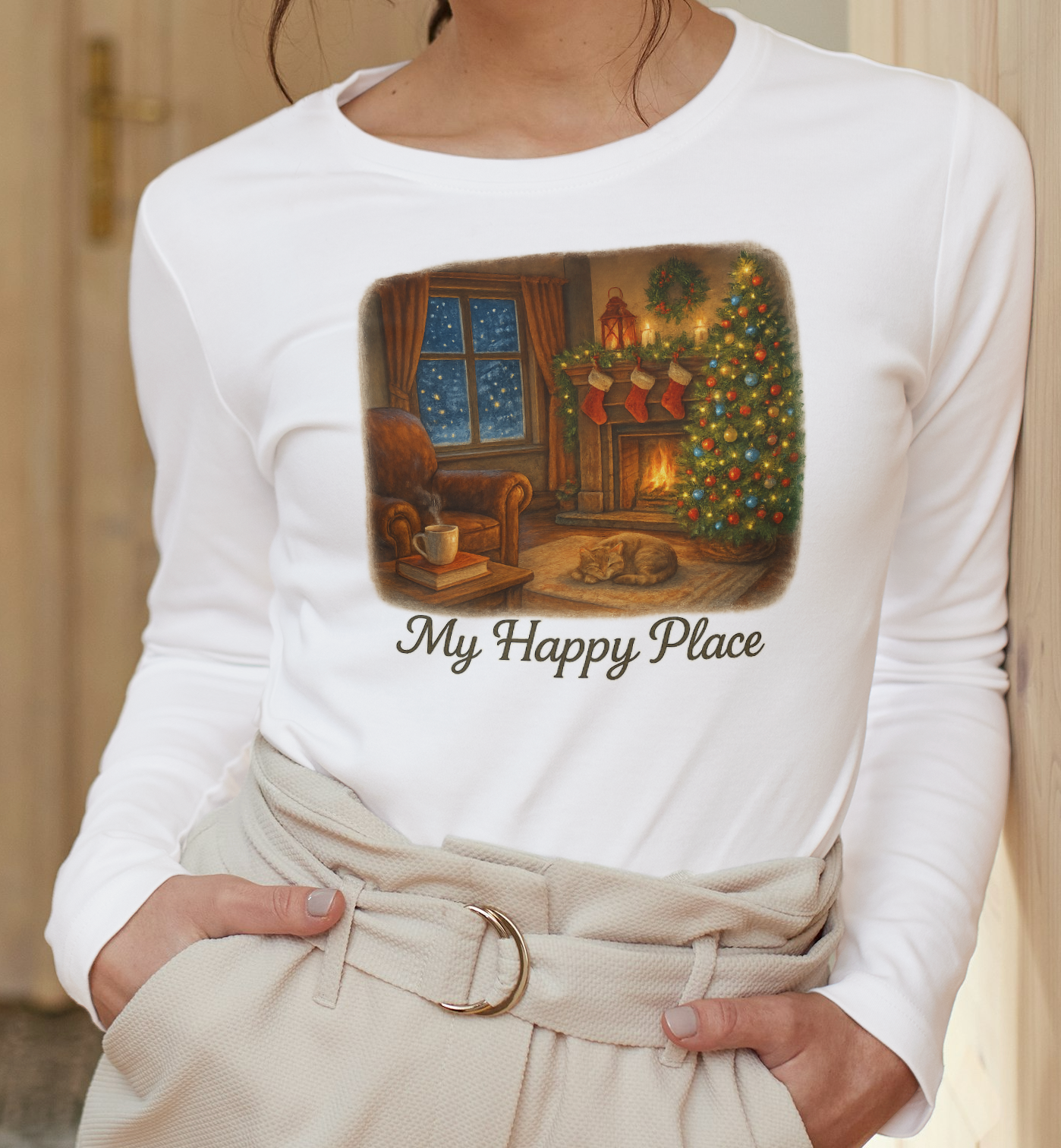Christmas Living Room - 'My Happy Place' Holiday Long Sleeve Tee