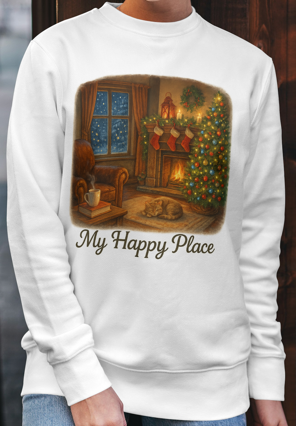 Christmas Living Room - 'My Happy Place' Holiday Crewneck Sweatshirt
