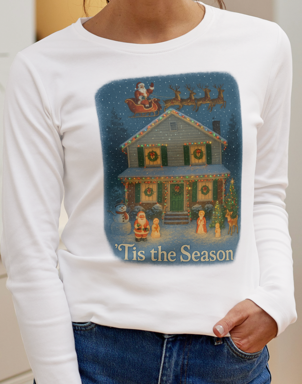Vintage Nostalgic Festive 'Tis the Season' Christmas decorations Long Sleeve Tee