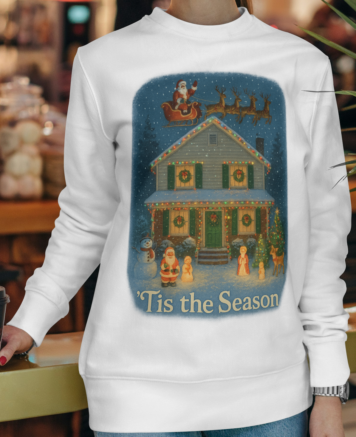 Vintage Nostalgic Festive Tis the Season Christmas decorations Crewneck Sweatshirt
