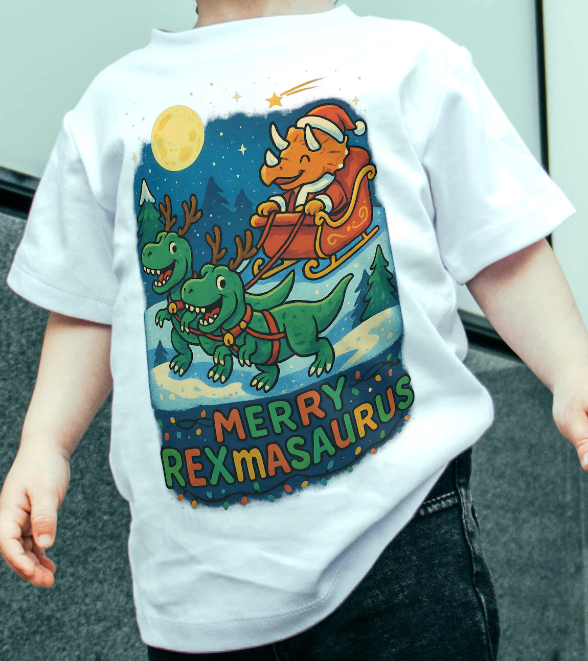 Merry Rexmasaurus Dinosaur Santa Christmas Holiday Kids T-shirt
