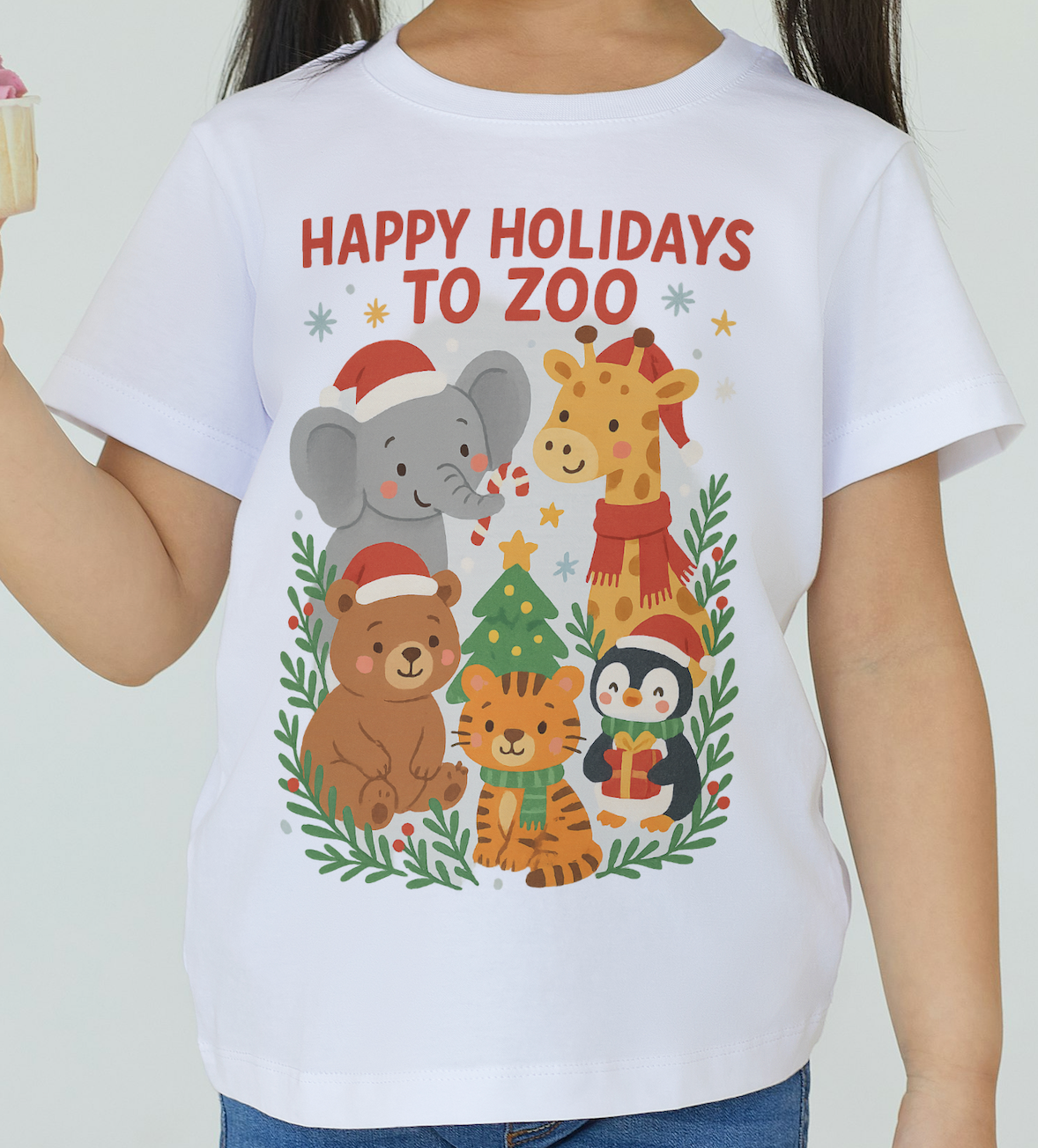 Happy Holidays Christmas Zoo Animals Kids T-Shirt