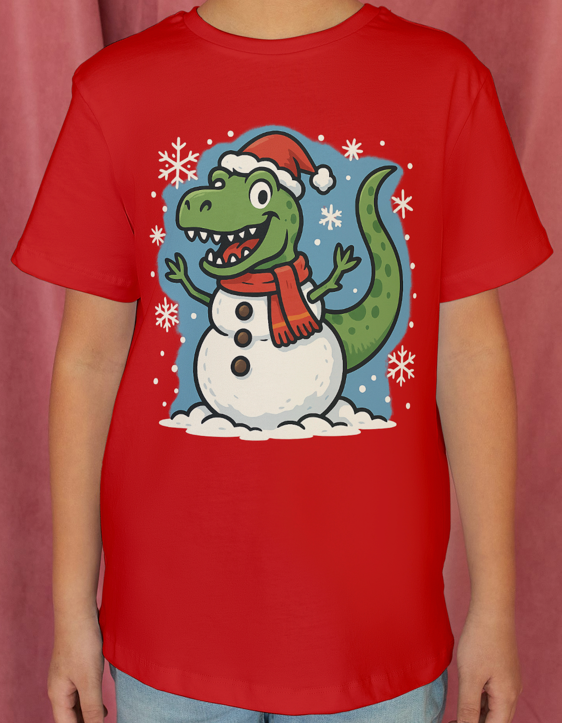 Kids Dinosaur Snowman Christmas Holiday T-Shirt