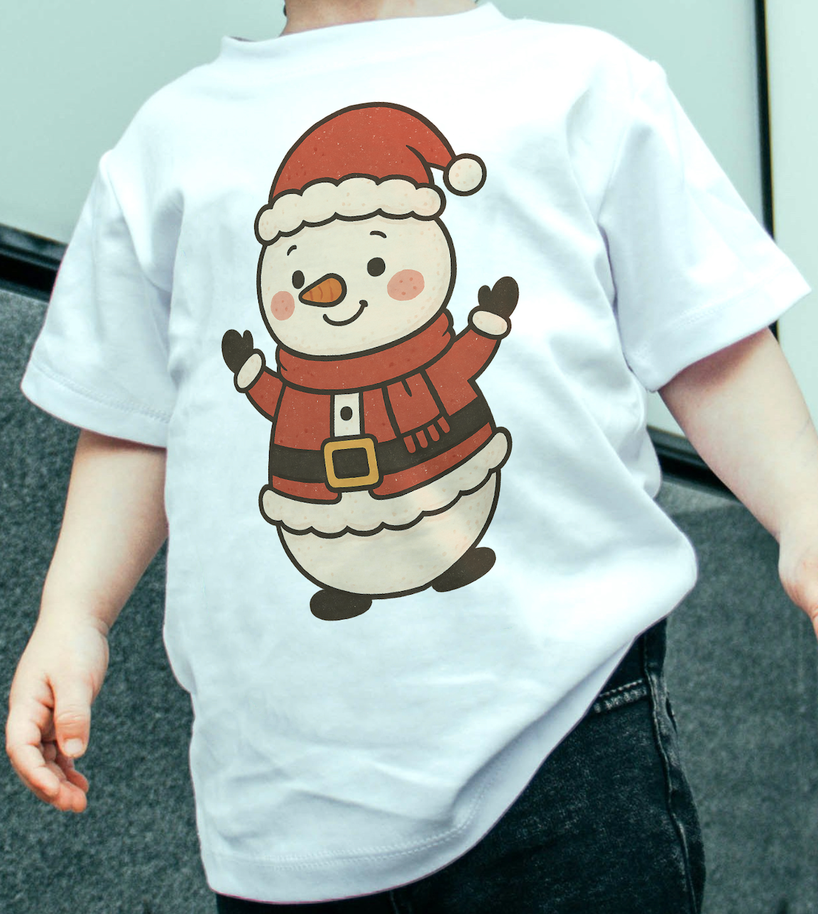 Cute Santa Snowman Christmas T-Shirt for Kids