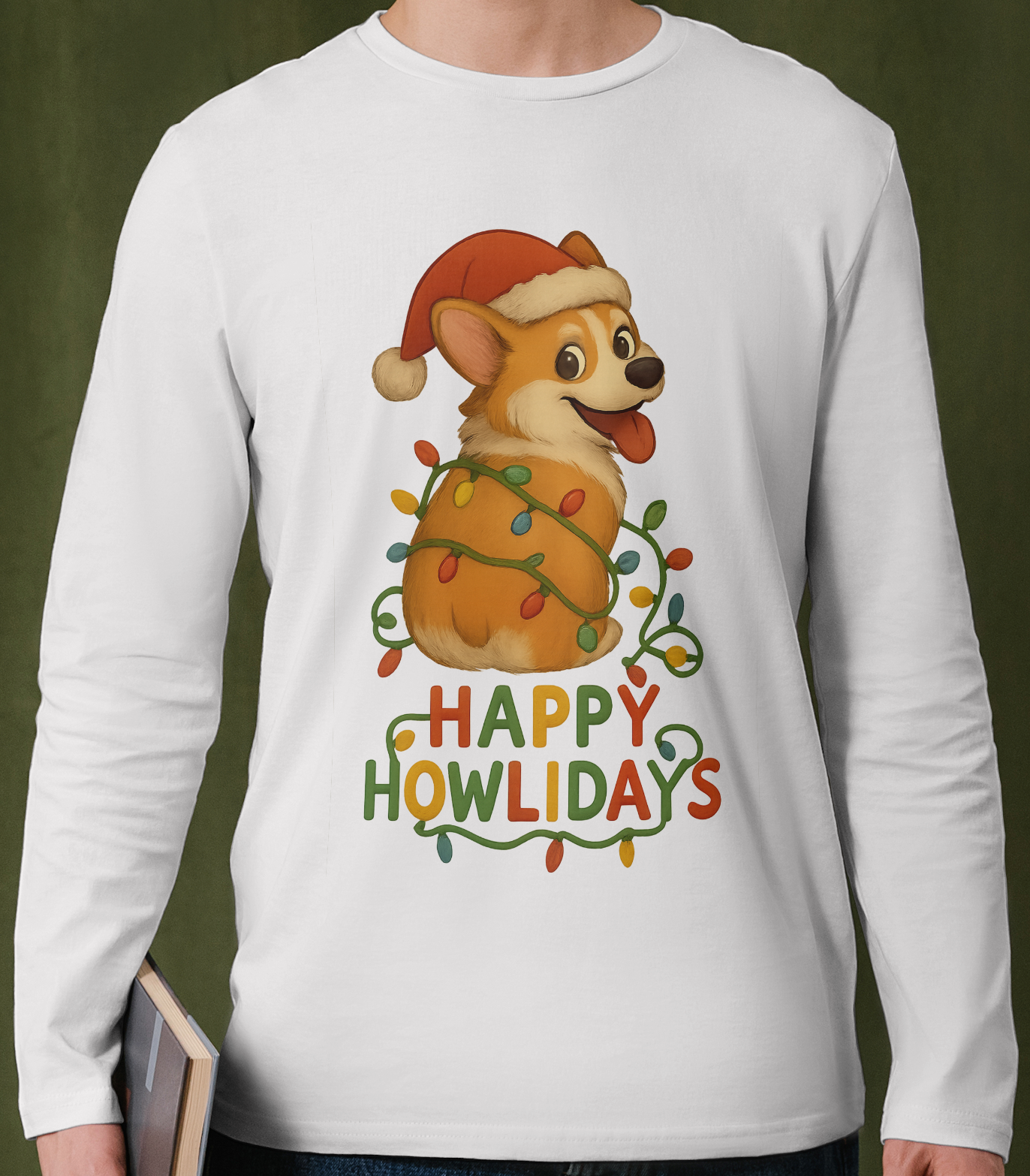 Happy Howlidays Corgi Dog Christmas Long Sleeve Tee Shirt