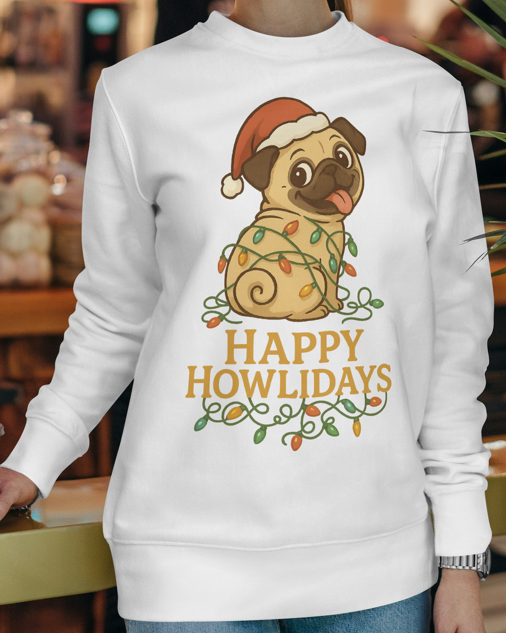 Festive Pug Dog Holiday Christmas Sweatshirt