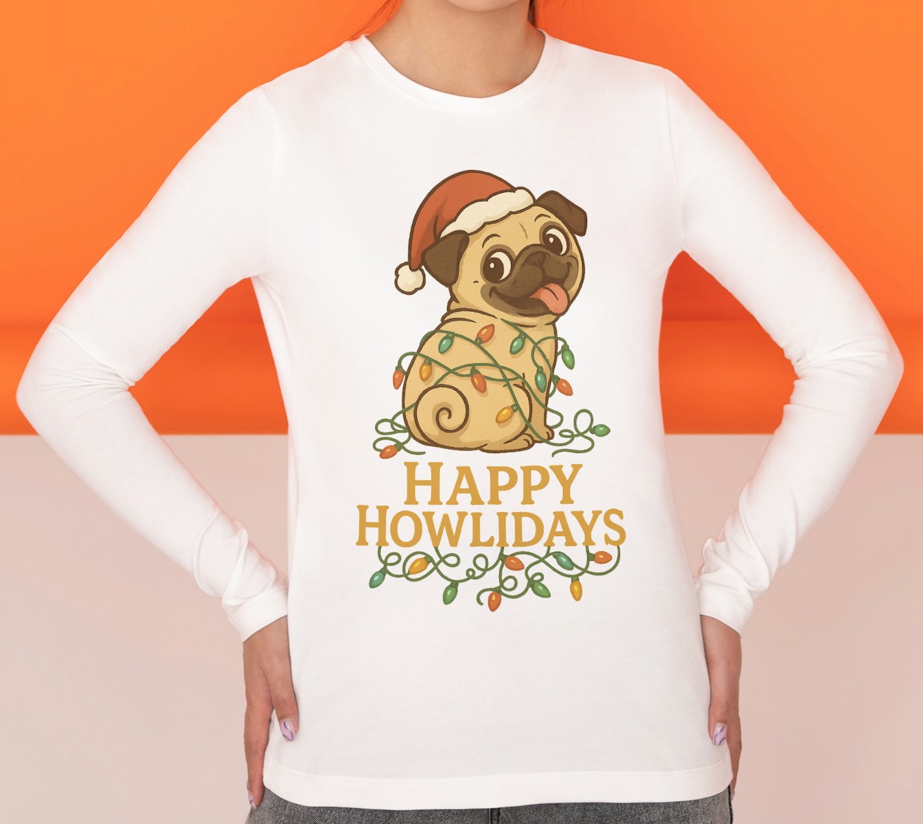 Happy Howlidays Pug Dog Christmas Long Sleeve T-Shirt