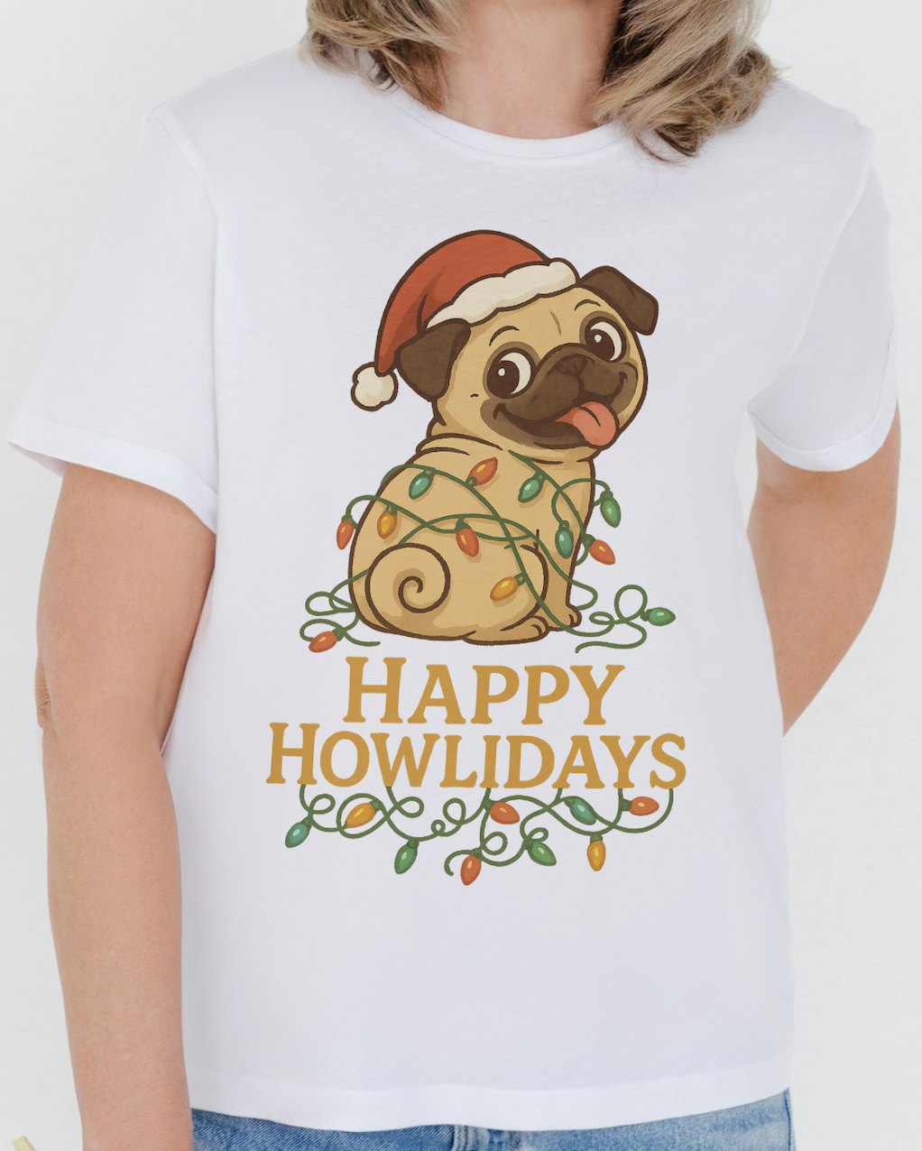 Festive Pug Dog Christmas Holiday Tee