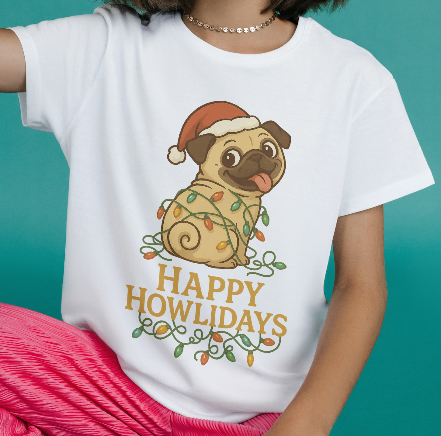 Happy Howlidays Pug Dog Christmas Holiday Kids T-Shirt