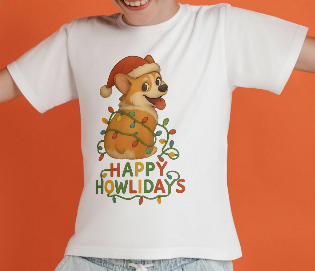 Happy Howlidays Corgi Christmas Holiday Kids T Shirt