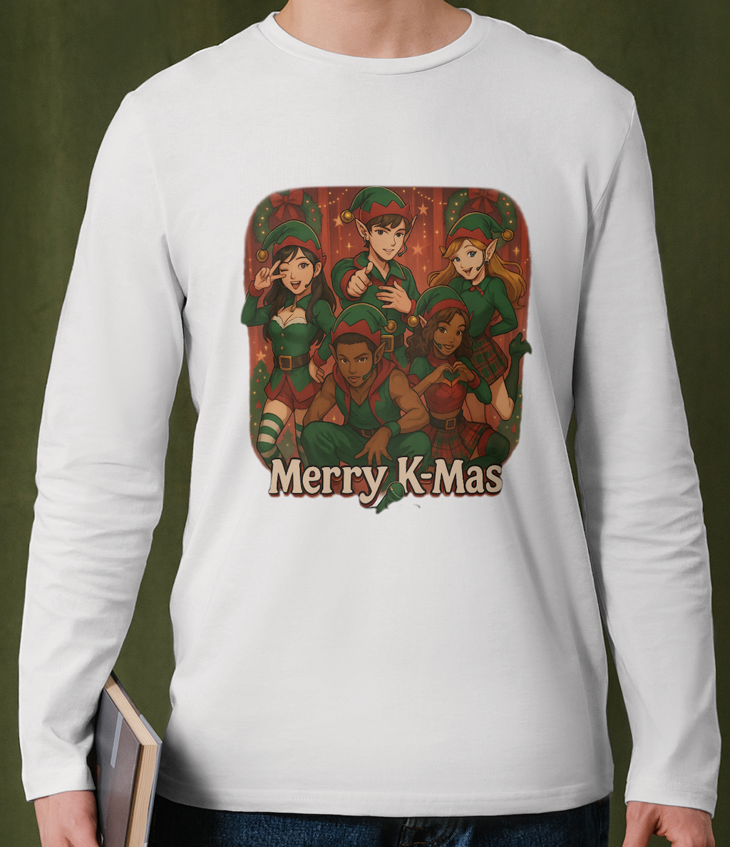 Christmas K Pop Anime Crew Long Sleeve Tee — "Merry K-Mas" Holiday Shirt