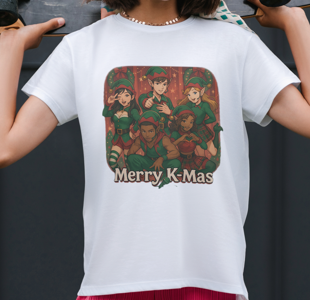 Kids T‑Shirt Merry K‑Mas Cute K Pop anime Cartoon Christmas Crew