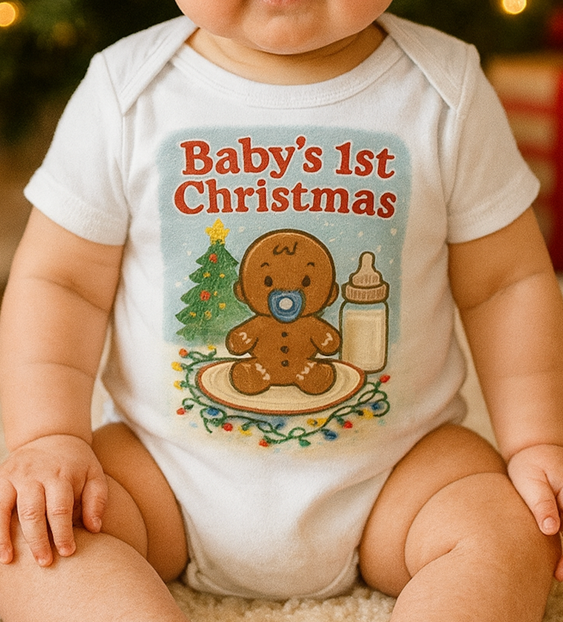Baby's 1st Christmas Bodysuit - Cute Gingerbread & Milk Holiday Infant Onesie