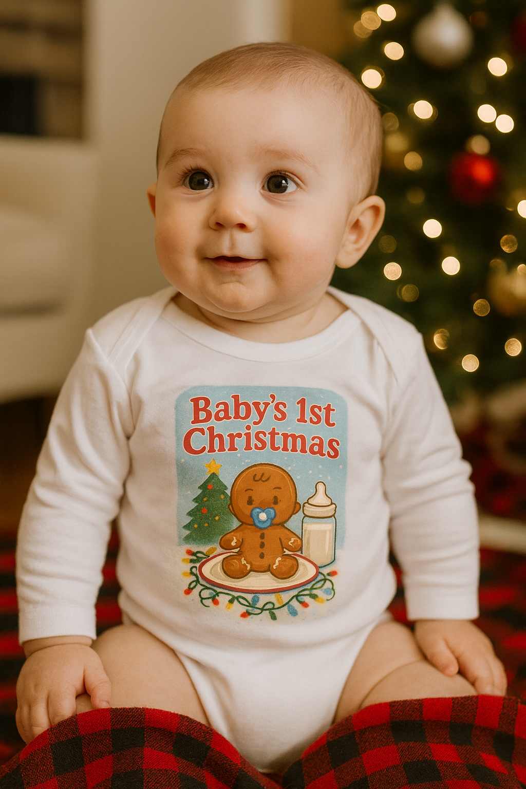 Baby's 1st Christmas Infant Long Sleeve Bodysuit, Gingerbread Holiday Baby Onesie