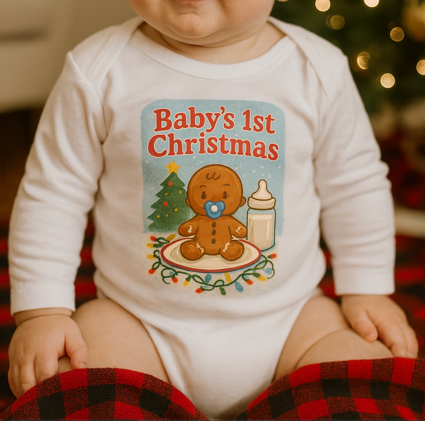 Baby's 1st Christmas Infant Long Sleeve Bodysuit, Gingerbread Holiday Baby Onesie