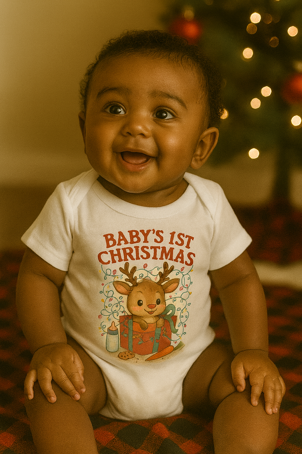 Baby's 1st Christmas Bodysuit - Cute Reindeer Holiday Gift Onesie for Newborns