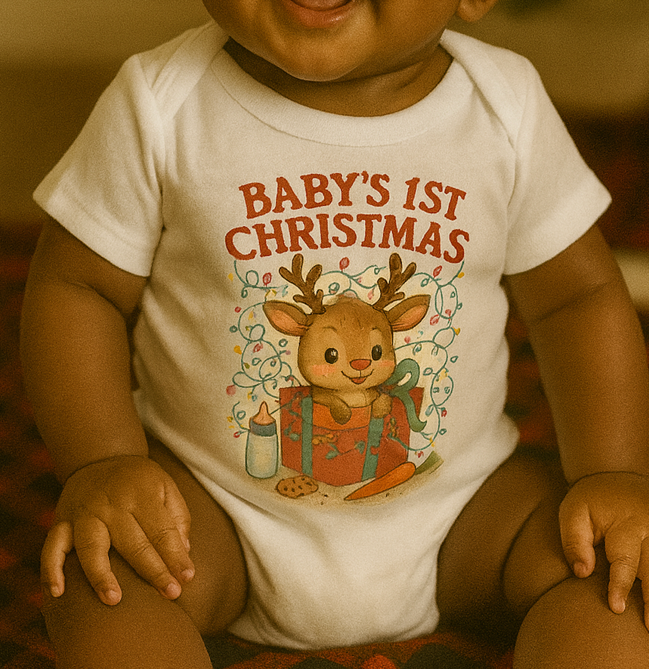 Baby's 1st Christmas Bodysuit - Cute Reindeer Holiday Gift Onesie for Newborns