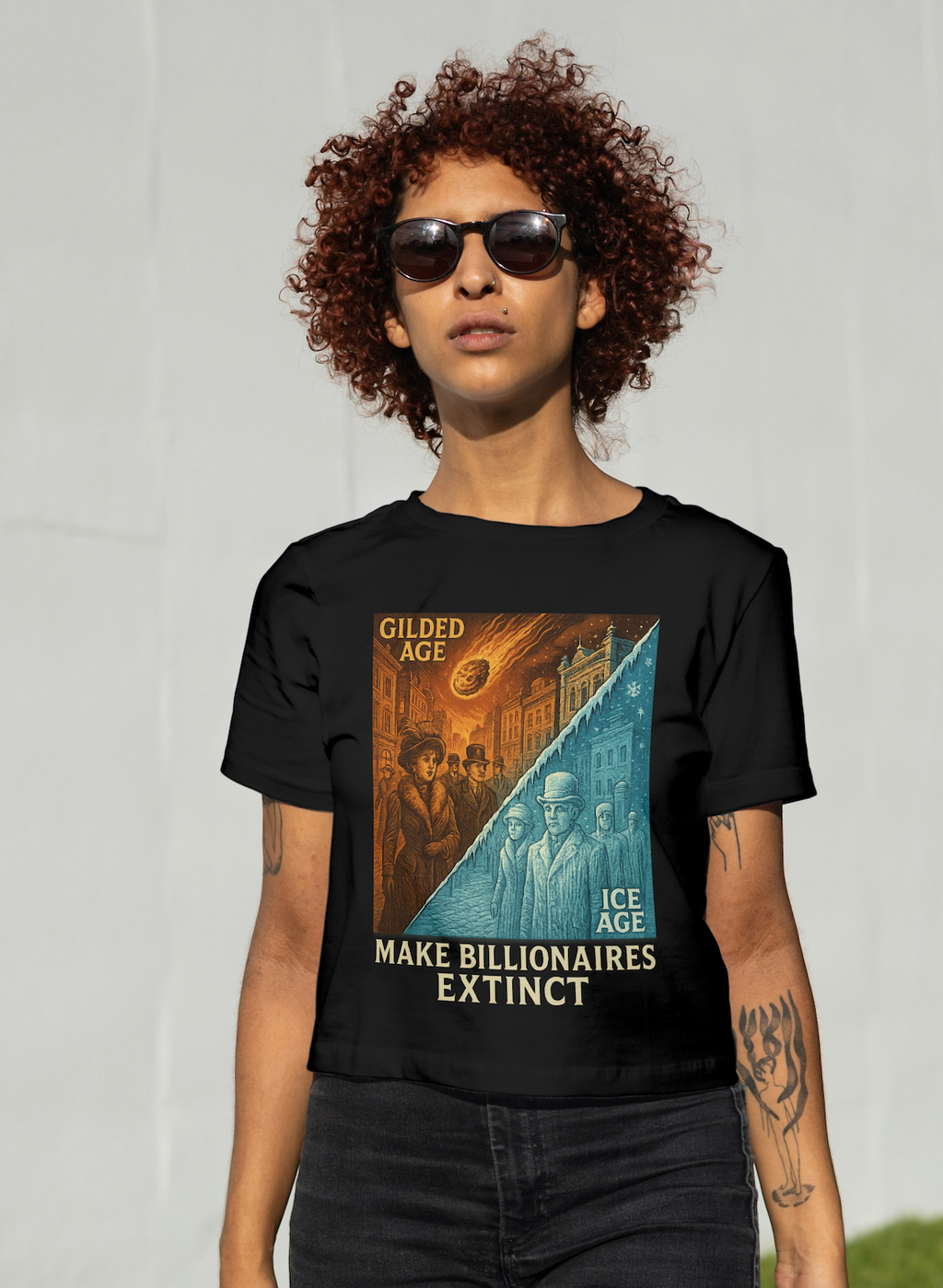 "Make Billionaires Extinct" Vintage Gilded Age vs Ice Age Eat the Rich Satire T-SHirt
