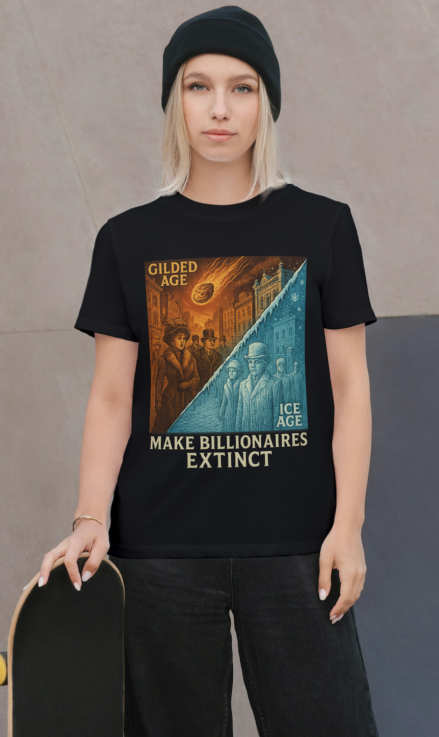 "Make Billionaires Extinct" Vintage Gilded Age vs Ice Age Eat the Rich Satire T-SHirt