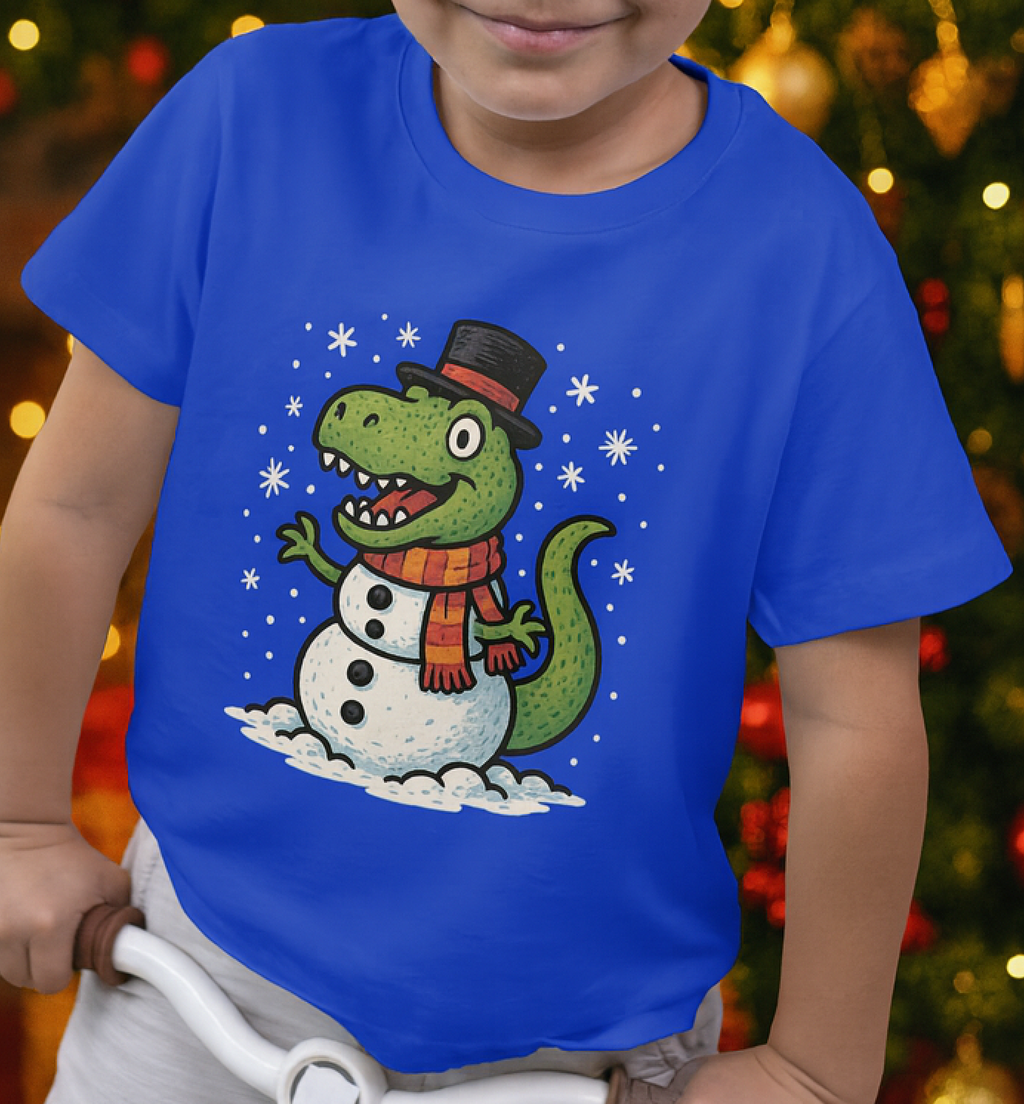 Toddler T-Shirt  T-Rex Dinosaur Snowman Holiday Tee