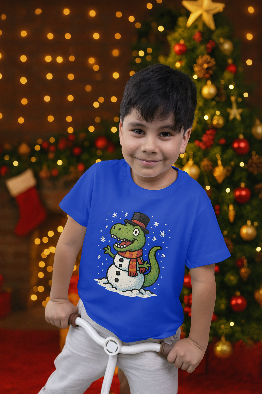 Toddler T-Shirt  T-Rex Dinosaur Snowman Holiday Tee