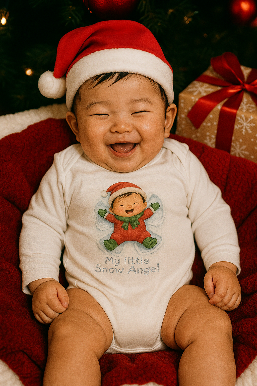 Infant Bodysuit - 'My Little Snow Angel' Christmas Baby Onesie, Holiday Long-Sleeve Snow Angel Outfit