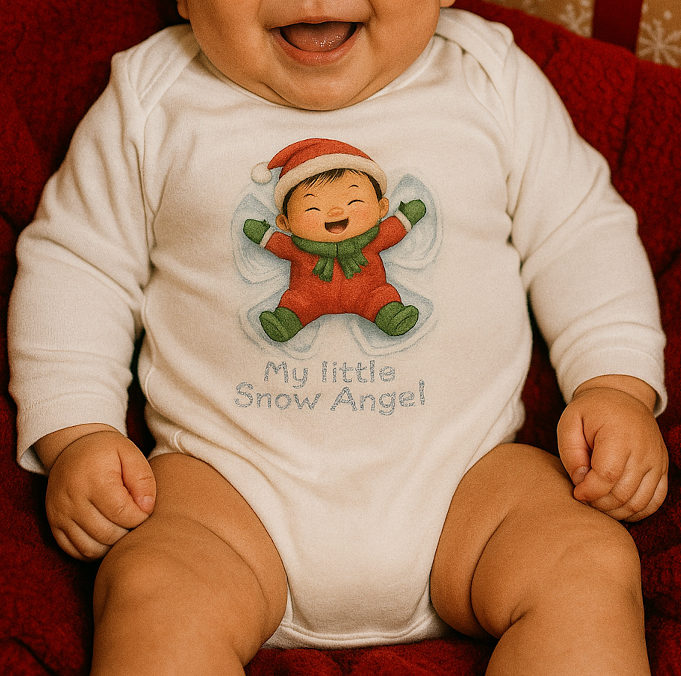 Infant Bodysuit - 'My Little Snow Angel' Christmas Baby Onesie, Holiday Long-Sleeve Snow Angel Outfit