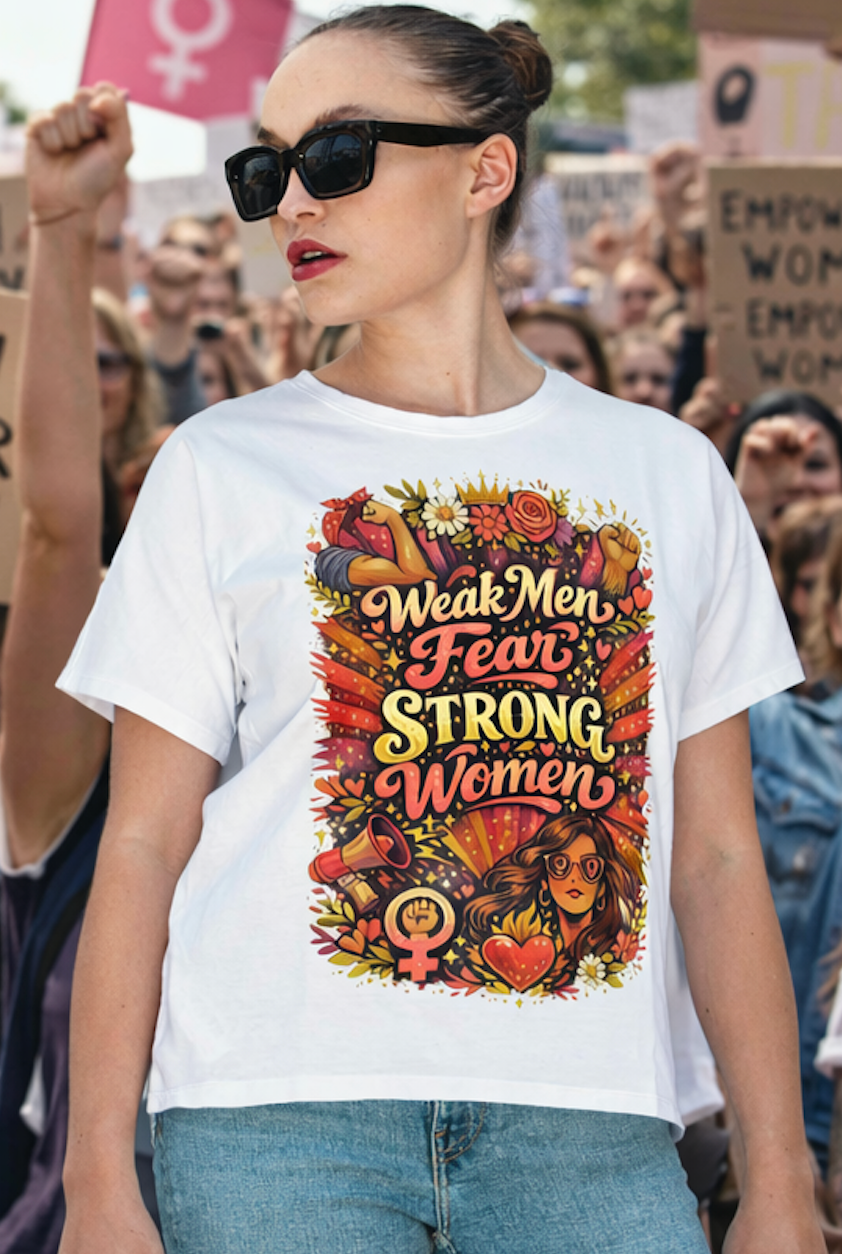 "Weak Men Fear Strong Women" Feminist Women's March Protest T-Shirt