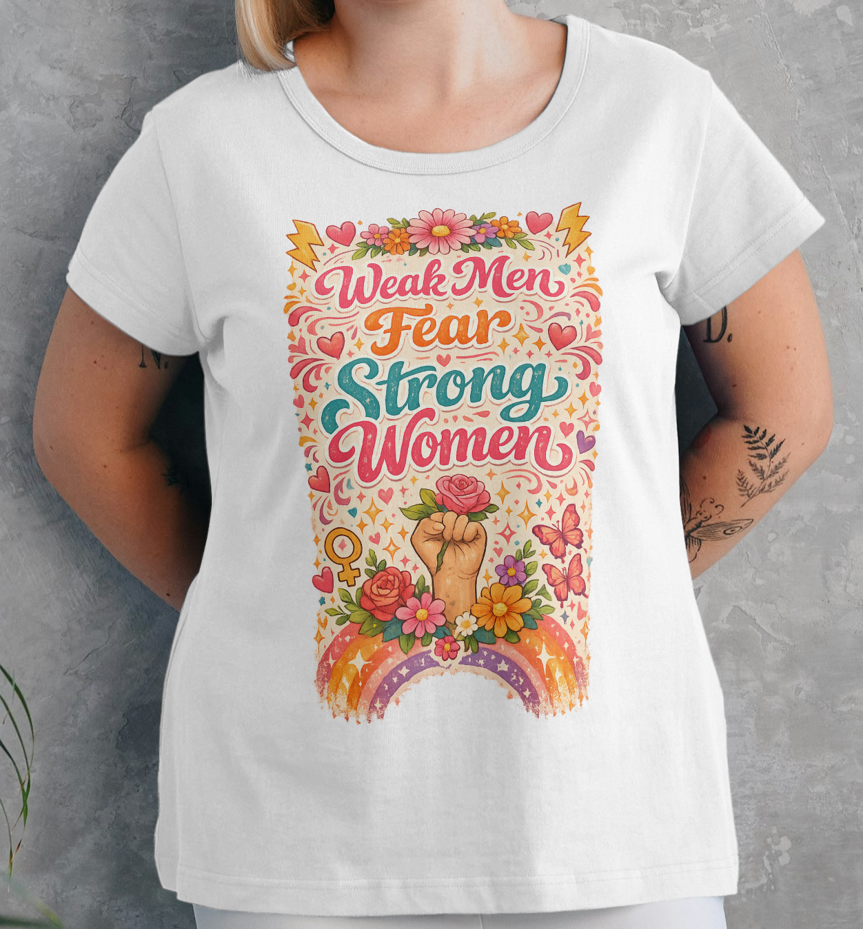 “Weak Men Fear Strong Women” Floral Women's Protest March Empowerment T-shirt