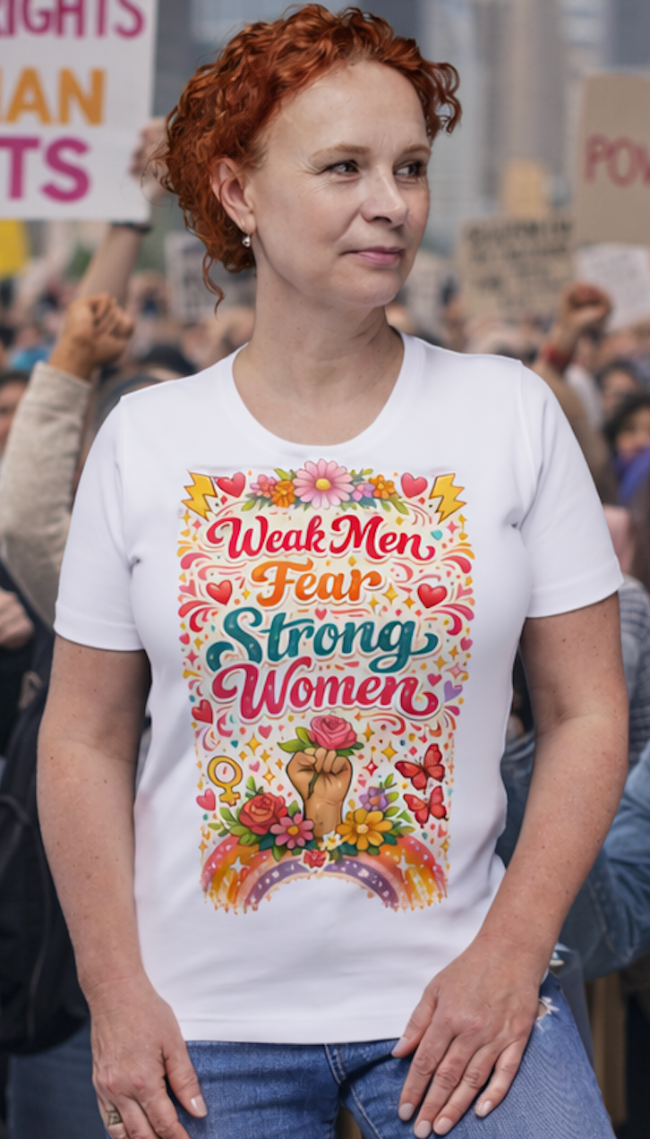 "Weak Men Fear, Strong Women" Long Sleeve Tee, Feminist Women's Protest